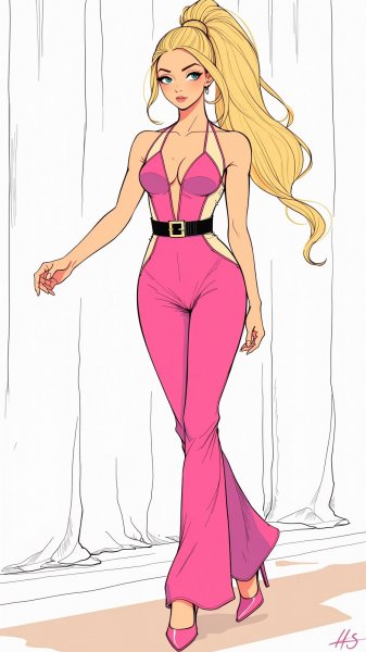 Яркая красотка на подиуме: неоновый образ и уверенный взгляд. Нейросеть Flux 1