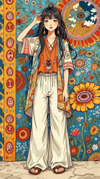 Богемная красота в стиле Zentangle с ярким настроением. Картинка из нейронной сети Flux