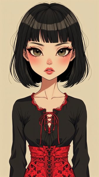 Кукла ручной работы с гладкой стрижкой и строгим взглядом. Картинка из нейронной сети Flux.1