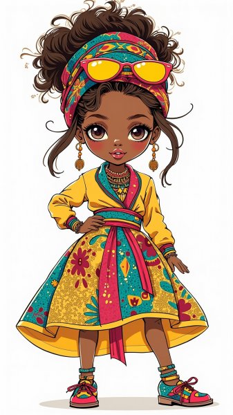 Яркая кукла в стиле ретро: Zentangle иллюстрация с неповторимым шармом и уверенностью. Генерация из нейронной сети Flux.1