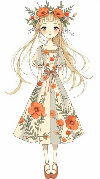 Нежная кукла в винтажном платье и цветочной короне. Генерация из нейронной сети Flux.1