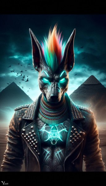 Анубис в стиле панк: божественный бунт и древнее величие. Изображение из нейросети Dalle 3