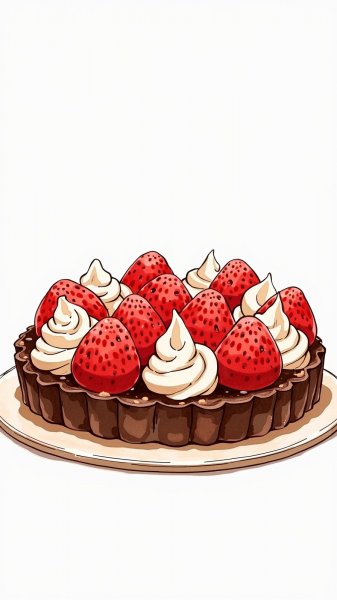 Изысканный шоколадный тарт со свежей клубникой и кремом. Нейронная сеть Flux Ai