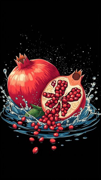 Сочные зерна граната — яркий акцент в народном искусстве. Изображение из нейронной сети Flux Ai