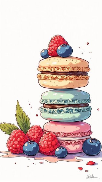 Макаруны с ягодами: нежное совершенство в деталях. Нейросеть Flux 1