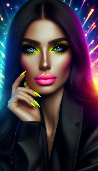 Неоновая красотка: взгляд сквозь магию и свет. Изображение из нейросети Dalle 3