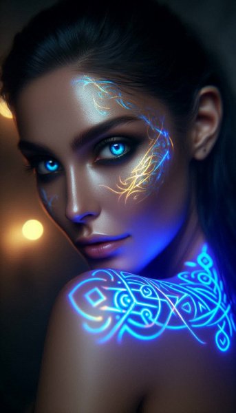 Сияющая руна: таинственный взгляд и золотые узоры. Генерация из нейронной сети Dalle