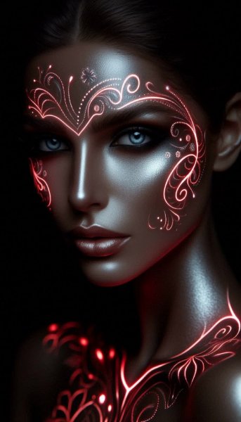 Сияющие руны на лице женщины – ультрареалистичный портрет. Изображение из нейросети Dalle 3