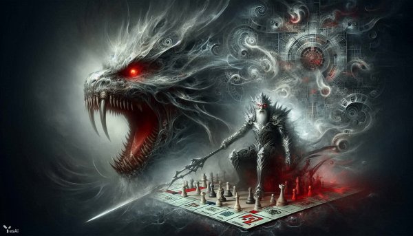 Битва миров: фрактальный кошмар и надежда старого воина. Картинка из нейронной сети Dalle 3