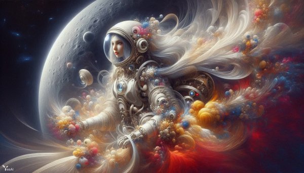 Загадочный ангел в серебристом скафандре: космическая меланхолия и неземная красота. Картинка из нейросети Далли 3