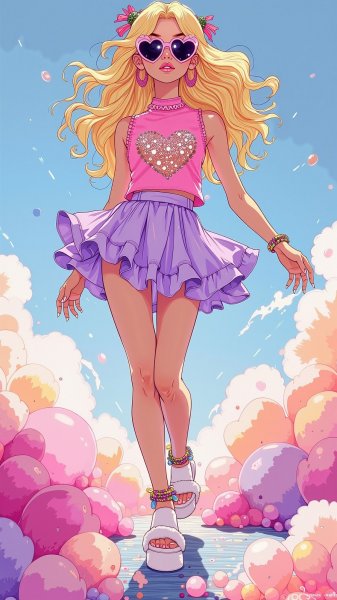 Бимбо в пастельном мечтании: яркий цифровой рисунок. Изображение из нейронной сети Flux