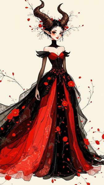 Очаровательная суккуб в роскошном платье: мечта о сказочном мире. Изображение из нейросети Flux.1