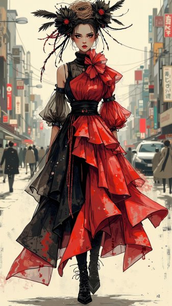 Авангардная мода: вдохновение Kawakubo и McQuee. Изображение из нейросети Flux.1