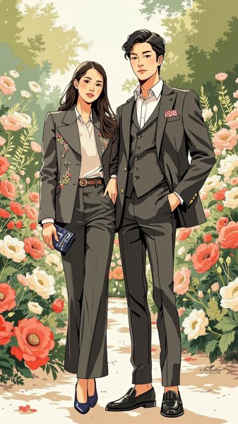 Элегантный дуэт в стиле Армани и Шанель: вне времени романтика. Изображение из нейронной сети Flux