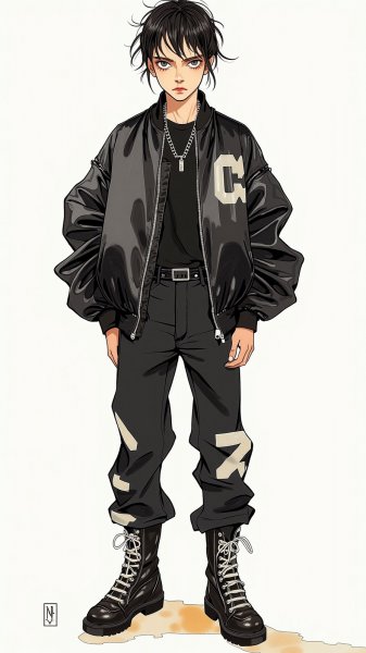 Модный бунтарь: Рик Оуэнс встречает Коко Шанель в цифровой акварели. Генерация из нейронной сети Flux 1