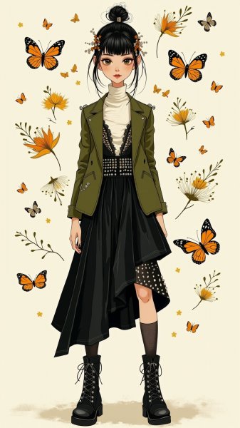 Готичная элегантность и яркий стиль: сочетание моды и искусства. Изображение из нейронной сети Flux