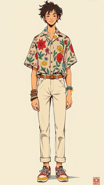 Модный мальчик: смесь стилей Van Noten и Gucci. Изображение из нейросети Flux Ai