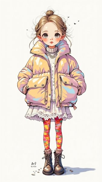 Модный ребенок: вдохновение Prada и Van Herpen в минималистичных иллюстрациях. Картинка из нейросети Flux 1