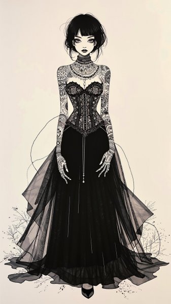 Готская элегантность: сплав авангарда и театральности. Нейросеть Flux Ai