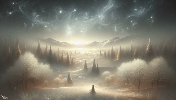 Зимняя серебристая сказка в ночном свете. Нейросеть Dalle