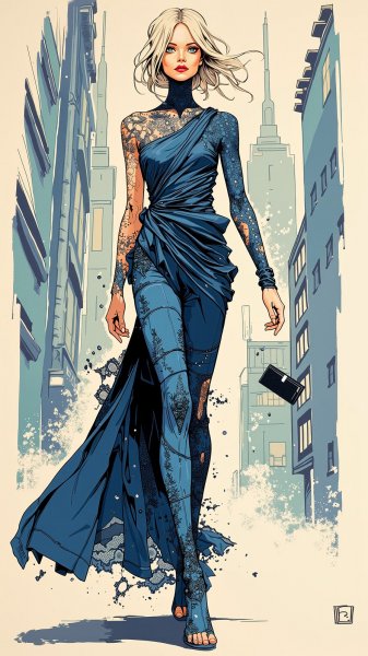 Модный силуэт: сплав Рик Оуэнс и Ирис ван Хёрпен. Картинка из нейросети Flux