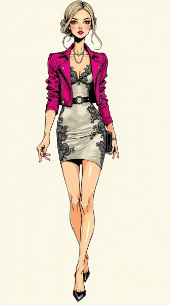 Модный силуэт: сплав Версаче и Маккуин в минималистичной иллюстрации. Нейросеть Flux.1