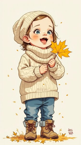 Осеннее настроение: стиль и детская непосредственность в ярком рисунке. Нейронная сеть Flux 1