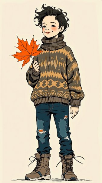 Модный мальчик в осеннем настроении: Креативный образ и природная гармония. Генерация из нейронной сети Flux