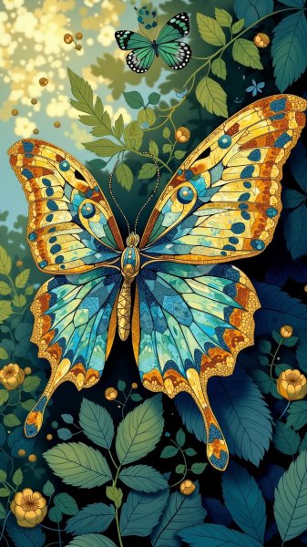 Мозаичная бабочка: калейдоскоп красок и нежность природы в деталях. Нейронная сеть Flux.1