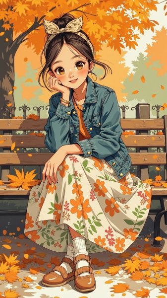 Осенняя мода: уютный стиль в городских парках. Нейросеть Flux Ai