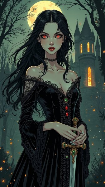 Вампирша в сумрачном лесу: очарование и смертельная опасность древнего рода. Генерация из нейронной сети Flux 1