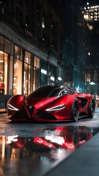 Красный гиперкар Alfa Romeo будущего в стиле Giorgio Armani. Нейронная сеть Midjourney