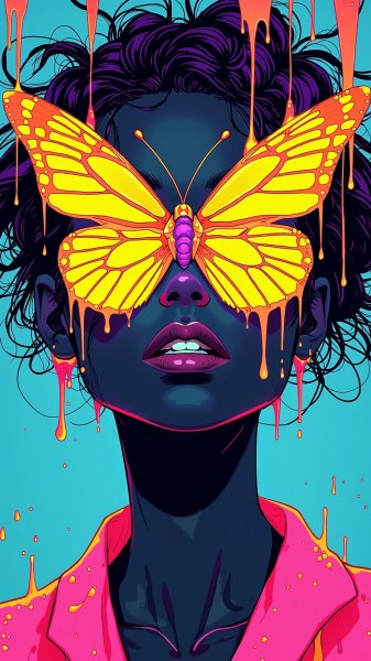 Неоновые крылья и яркое сияние фантастического мира. Картинка из нейросети Flux