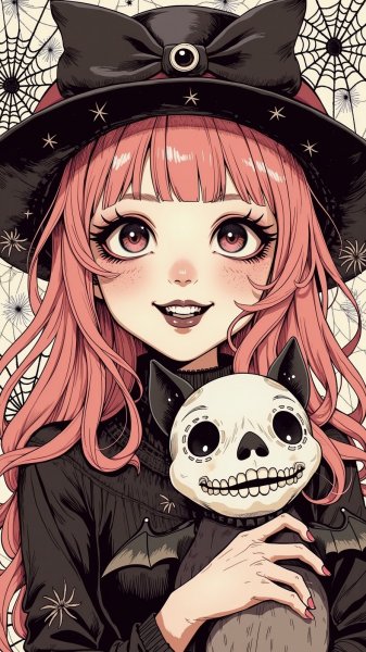 Готическая красотка с питомцем: портрет в деталях и стиле монстр хай. Картинка из нейросети Flux.1