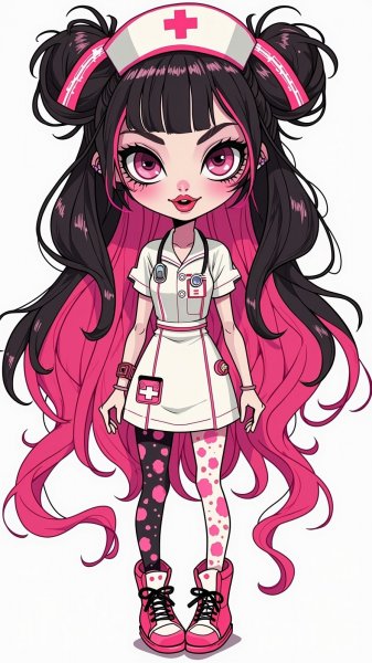 Мрачная медсестра в стиле Монстер Хай: готический портрет. Изображение из нейросети Flux.1