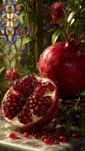 Гранат: взрыв цвета и энергии в динамичном кадре. Нейросеть Midjourney