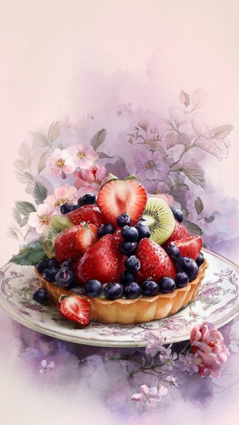 Изысканный фруктовый тарт: акварель и нежность в каждом штрихе. Нейронная сеть Midjourney