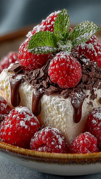 Радостный десерт с малиной и маршмеллоу в ярком стиле HDR. Изображение из нейросети Миджорни