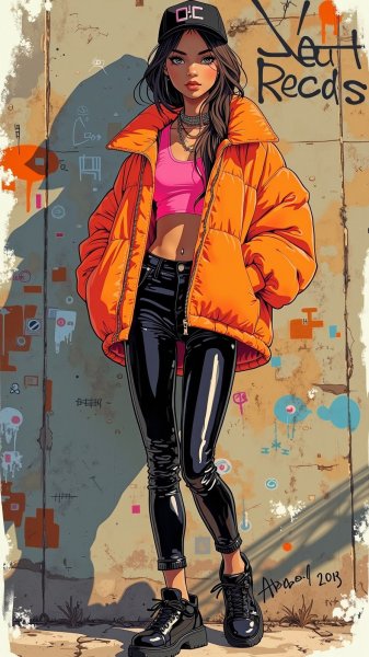 Яркий образ городской модницы в неоновом стиле. Изображение из нейронной сети Flux