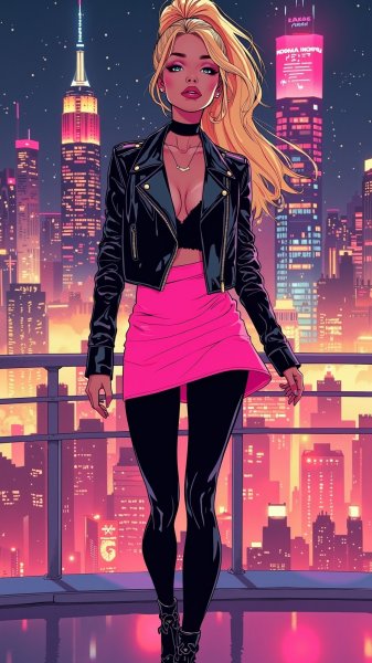 Яркий образ городской модницы в неоновом стиле. Нейросеть Flux