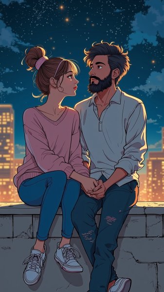 Романтика на крыше под звёздным небом. Изображение из нейронной сети Flux Ai