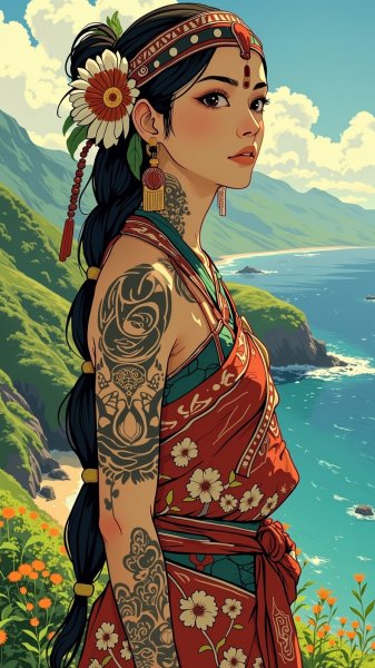 Маори: красота традиций и природы в фотореалистичном портрете. Нейронная сеть Flux.1