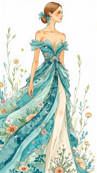 Модный скетч: сплав драматизма и устойчивого стиля в акварели. Картинка из нейронной сети Flux 1