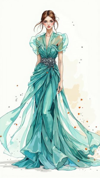 Авангард и романтика: мода в акварельных иллюстрациях. Картинка из нейронной сети Flux.1