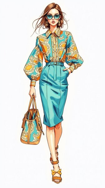 Модный скетч: смешение стилей и нежность акварели. Картинка из нейросети Flux