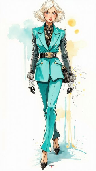 Элегантность и бунтарство: мода в акварельных красках. Генерация из нейросети Flux.1