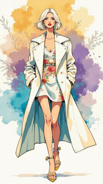 Балансируя между будущим и романтикой: мода в акварельных тонах. Изображение из нейросети Flux 1
