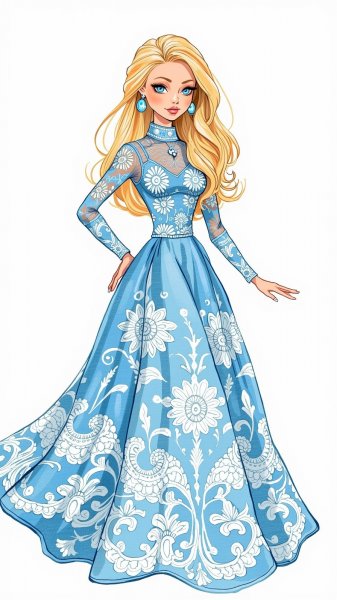 Кукла в кружевном платье: изящный набросок и нежный стиль. Нейросеть Flux