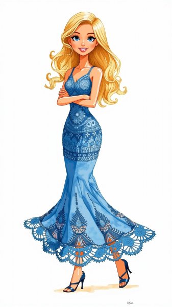 Кукла Барби в вязаном платье: игривый образ и яркие детали. Генерация из нейросети Flux 1