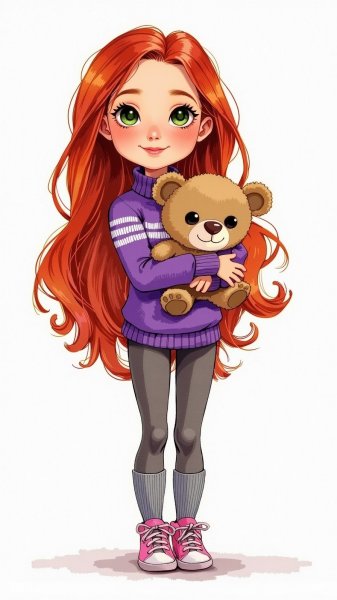 Барби с рыжими волосами и зелёными глазами: милый образ куклы. Генерация из нейросети Flux Ai